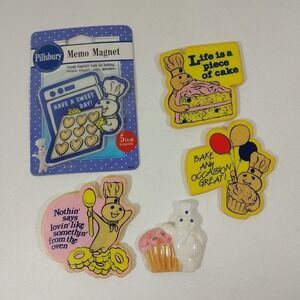 Lot 5 Old Vintage Pillsbury Doughboy Advertising Refrigerator Magnet Sign RARE